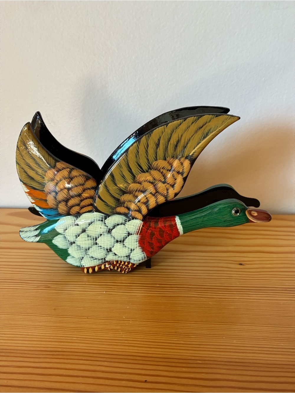 Vintage Hand Painted Mallard Duck Napkin Holder Letter Rack Cottage Cabin